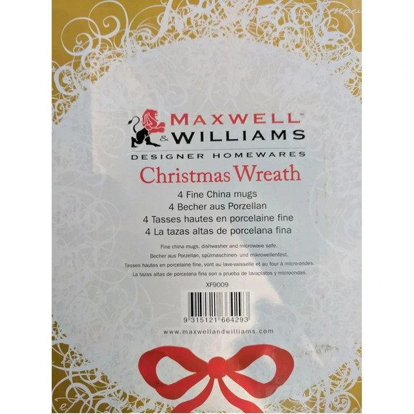 Maxwell Williams Christmas Wreath Mugs Box Set 4 Fine China Cups Coffee NEW - Picture 10 of 12